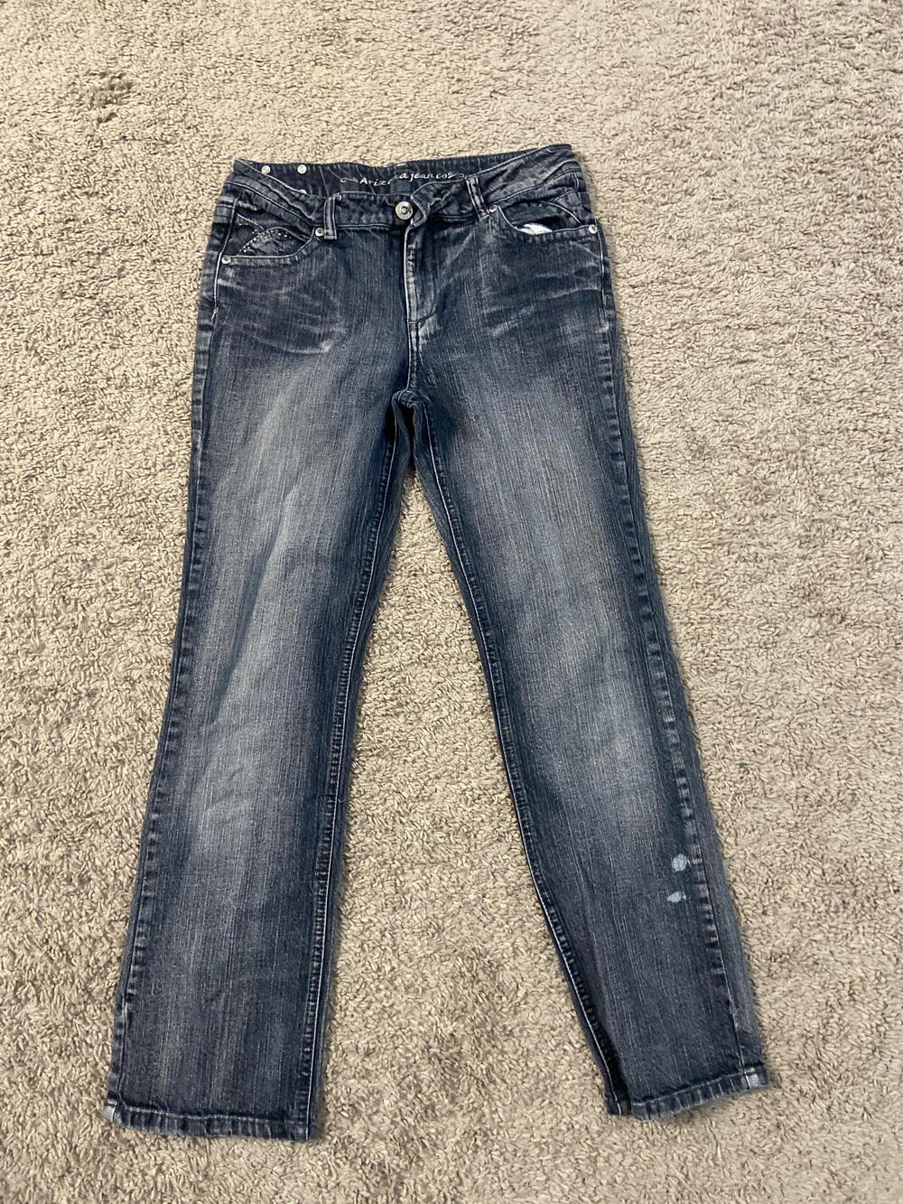 Arizona Jean Co Jeans Girls 10 Plus Blue Dark Wash Straight Stretch Rhinestone